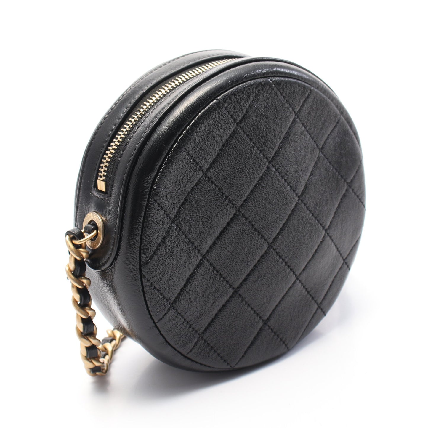 マトラッセ ラウンド ミニ チェーンショルダーバッグ レザー ブラック ゴールド金具 シャネル バッグ CHANEL