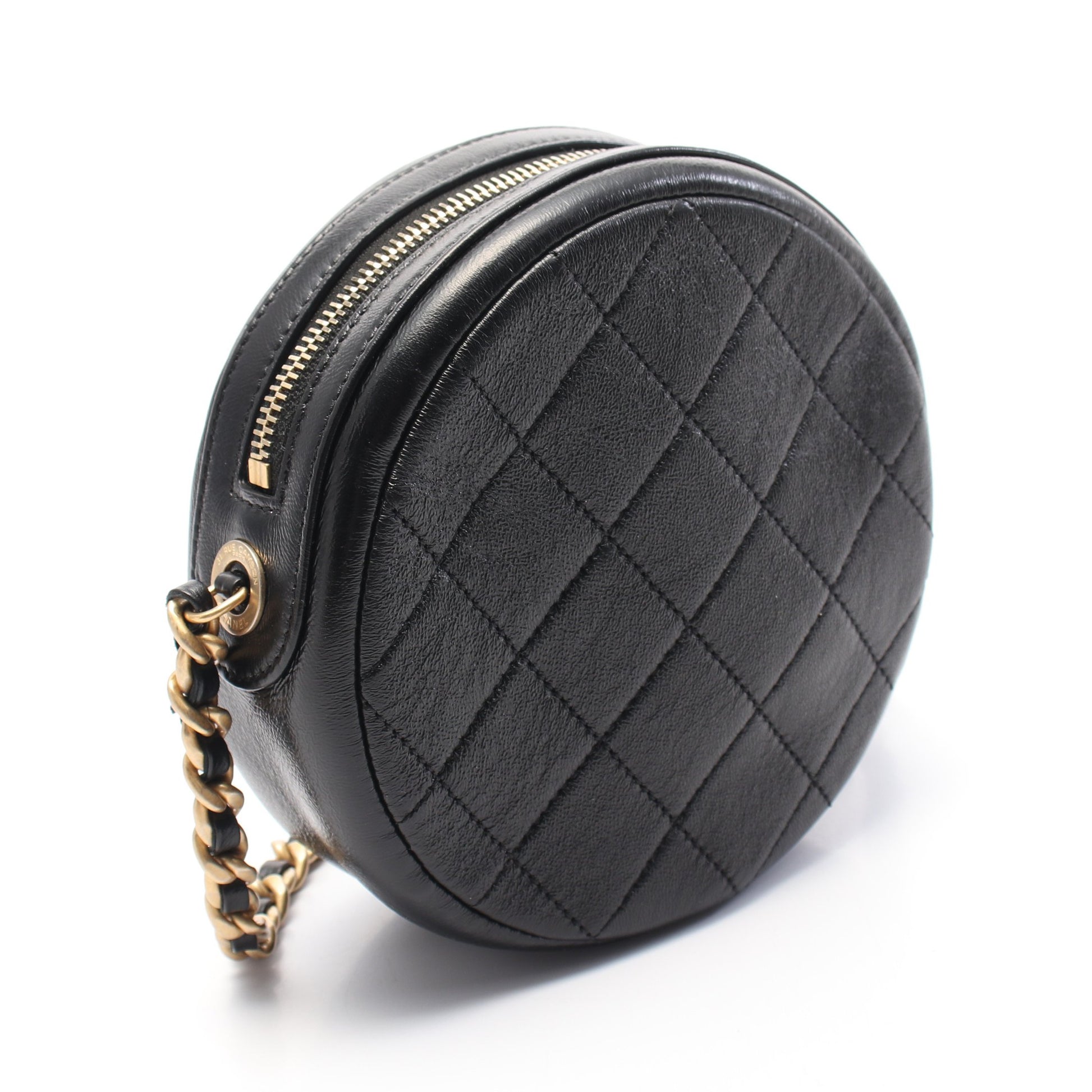 マトラッセ ラウンド ミニ チェーンショルダーバッグ レザー ブラック ゴールド金具 シャネル バッグ CHANEL