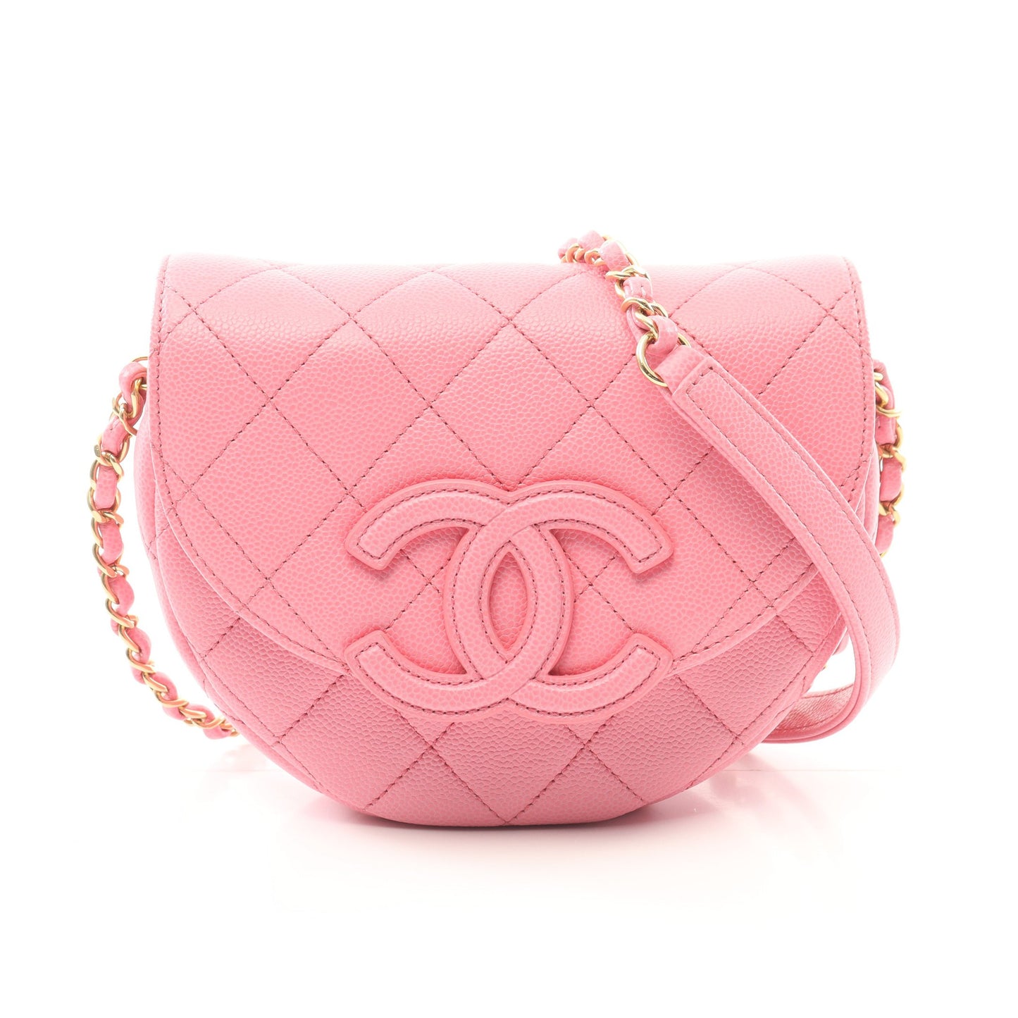 マトラッセ ミニ メッセンジャー チェーンショルダーバッグ キャビアスキン ピンク ゴールド金具 シャネル バッグ CHANEL