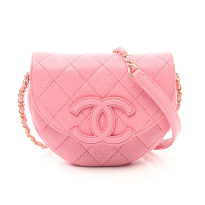 マトラッセ ミニ メッセンジャー チェーンショルダーバッグ キャビアスキン ピンク ゴールド金具 シャネル バッグ CHANEL