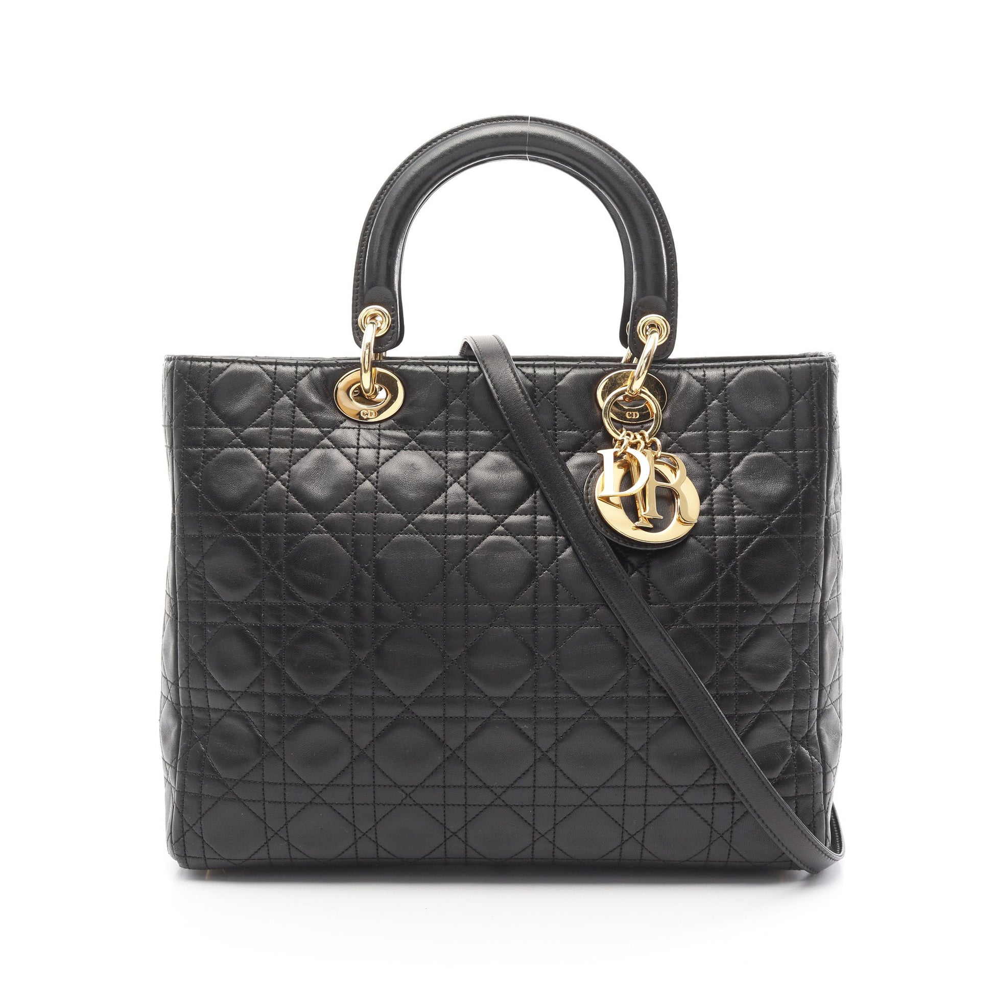 レディディオール ラージ カナージュ ハンドバッグ レザー ブラック 2WAY クリスチャンディオール バッグ Christian Dior