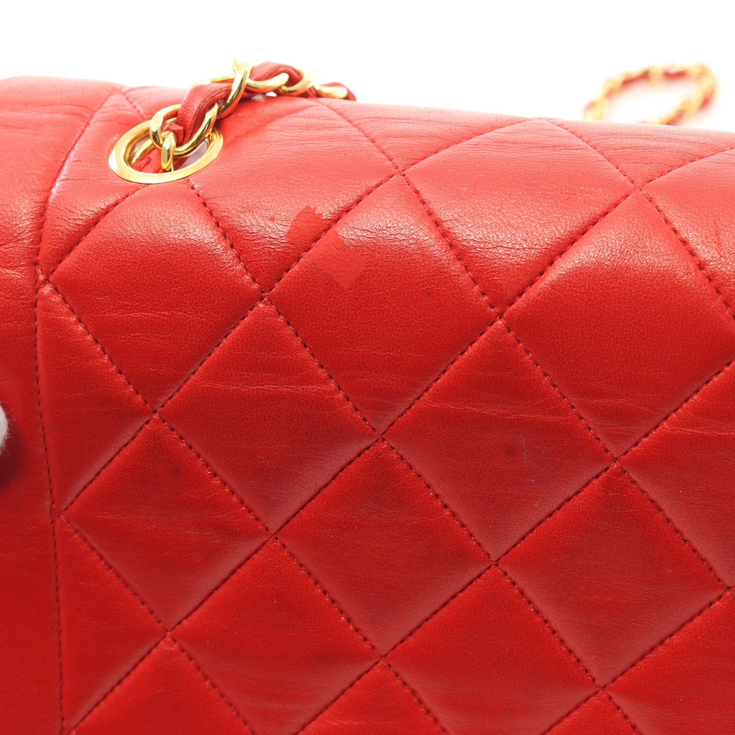 マトラッセ ダイアナフラップ チェーンショルダーバッグ ラムスキン レッド ゴールド金具 シャネル バッグ CHANEL