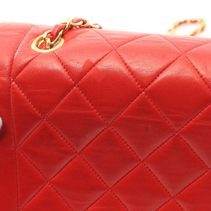 マトラッセ ダイアナフラップ チェーンショルダーバッグ ラムスキン レッド ゴールド金具 シャネル バッグ CHANEL