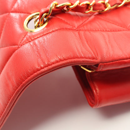 マトラッセ ダイアナフラップ チェーンショルダーバッグ ラムスキン レッド ゴールド金具 シャネル バッグ CHANEL