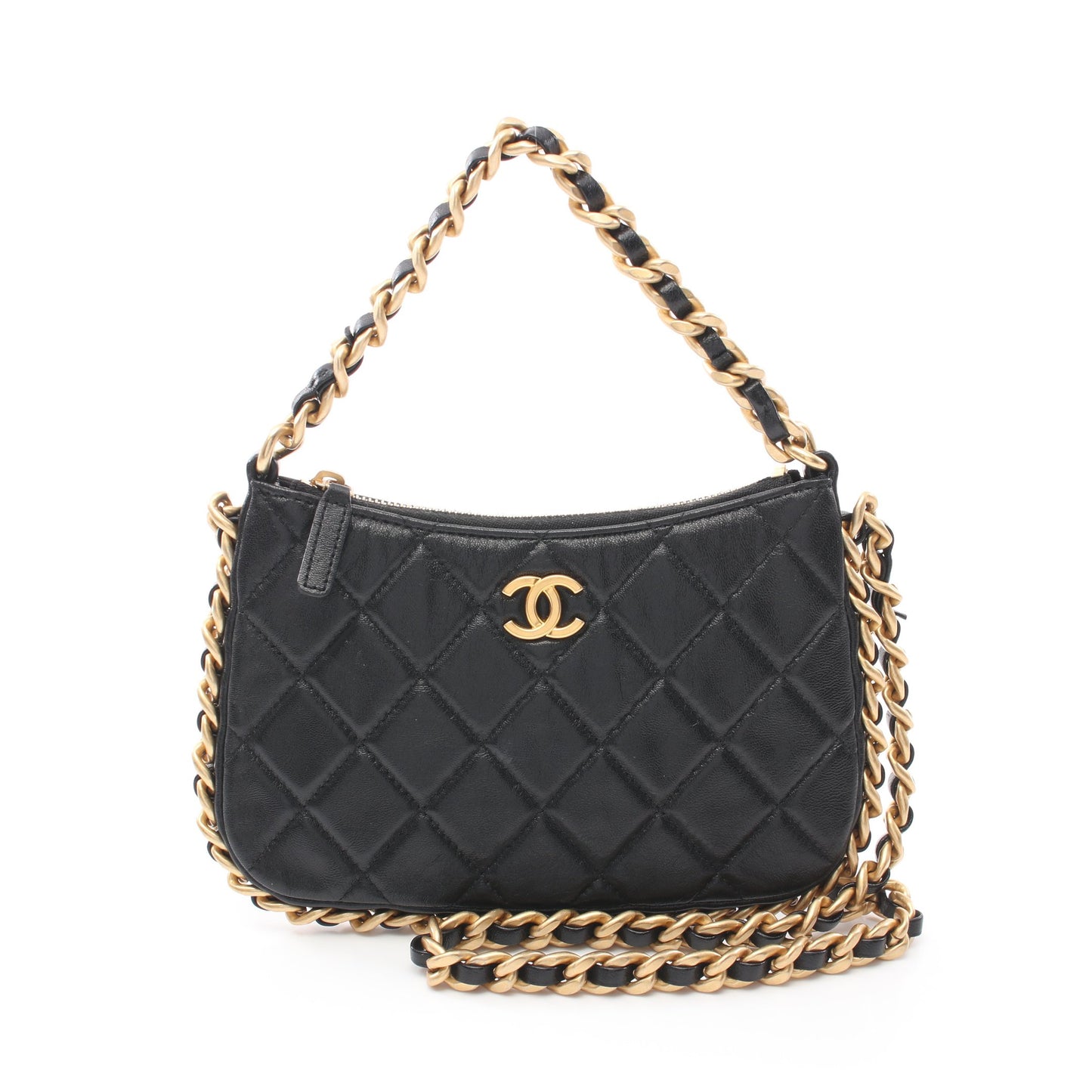 マトラッセ チェーンショルダーバッグ ラムスキン ブラック ゴールド金具 2WAY シャネル バッグ CHANEL