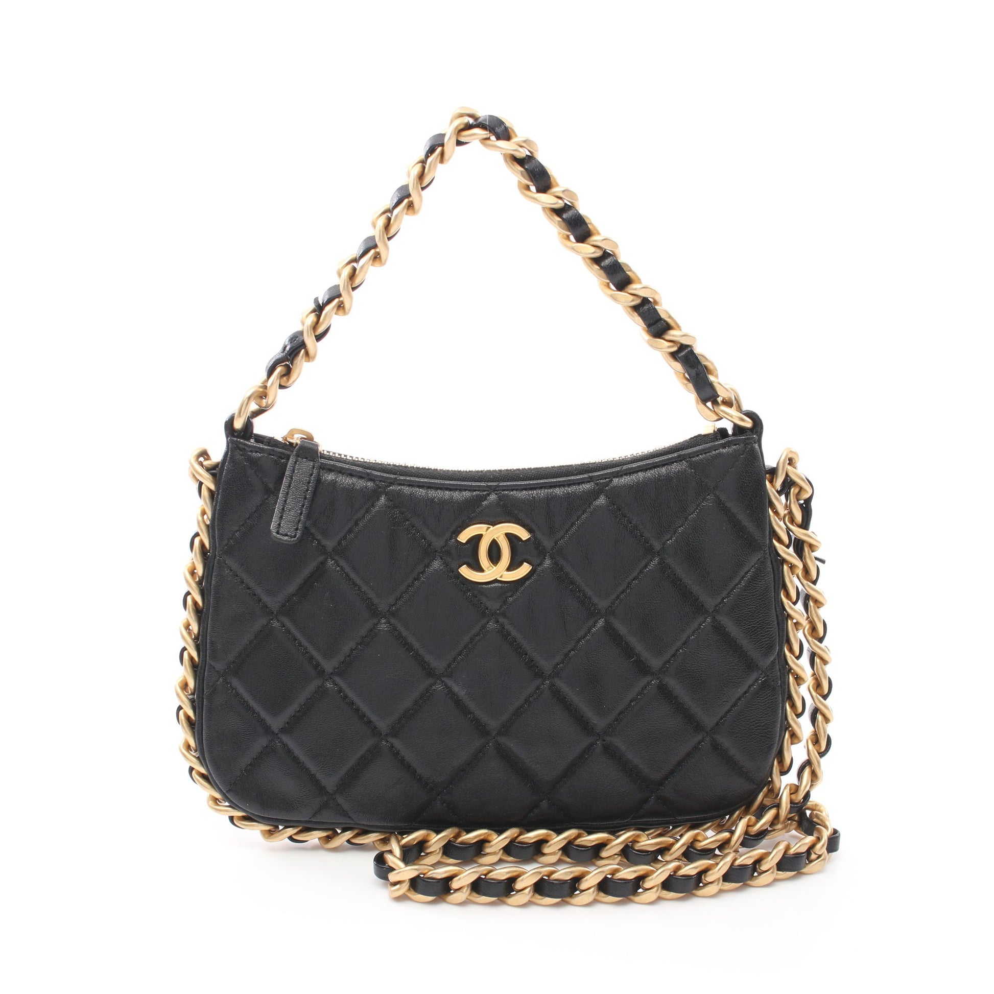 マトラッセ チェーンショルダーバッグ ラムスキン ブラック ゴールド金具 2WAY シャネル バッグ CHANEL