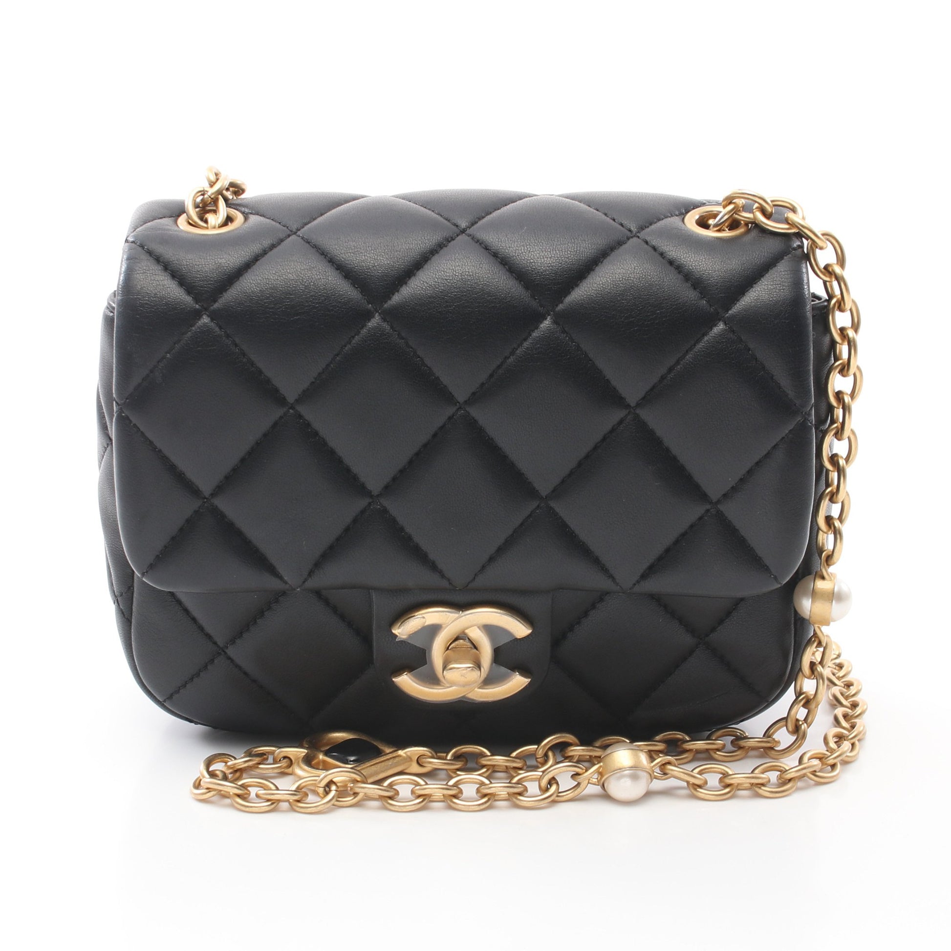 ミニマトラッセ チェーンショルダーバッグ ラムスキン ブラック ゴールド金具 シャネル バッグ CHANEL