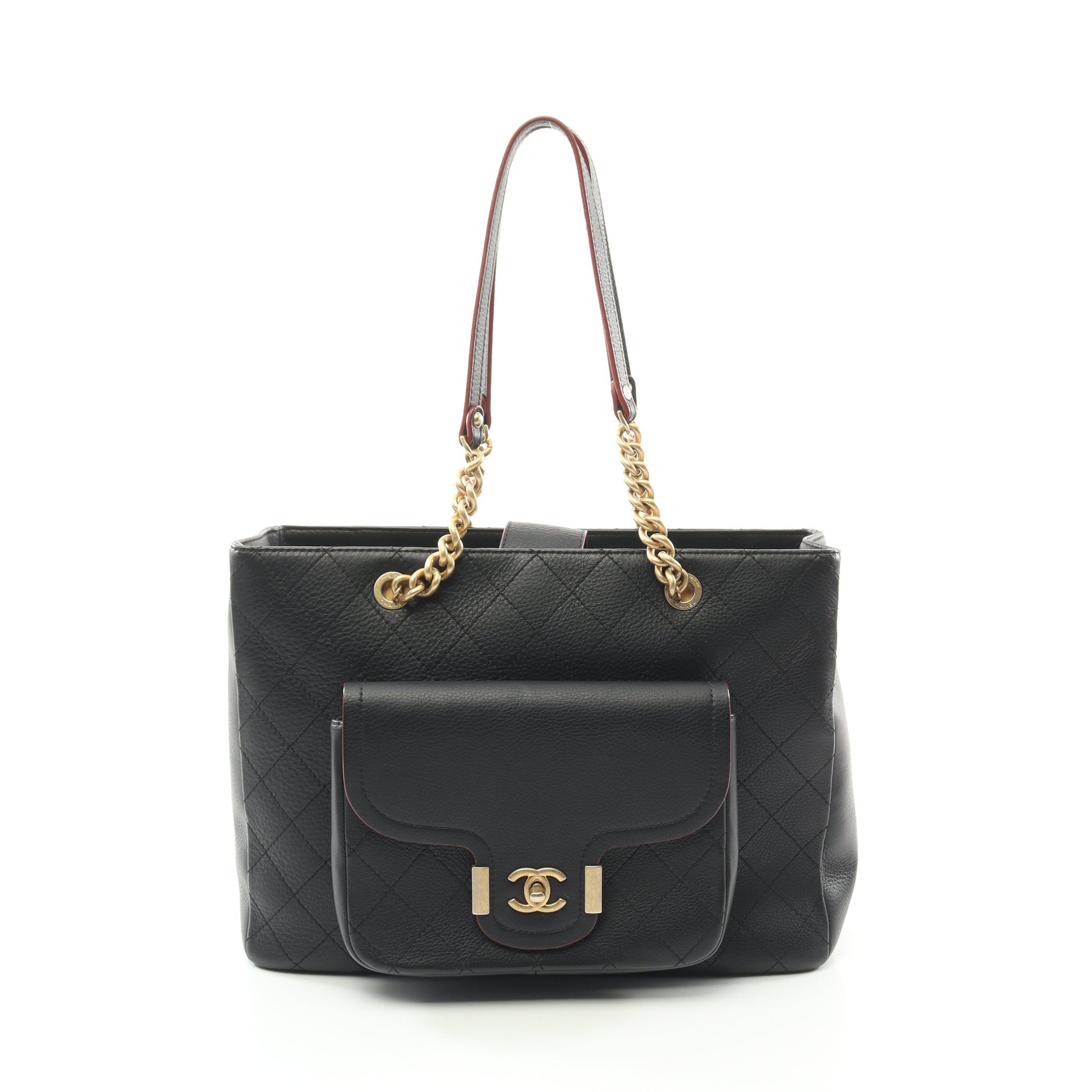 マトラッセ チェーンショルダーバッグ チェーントートバッグ レザー ブラック ゴールド金具 シャネル バッグ CHANEL