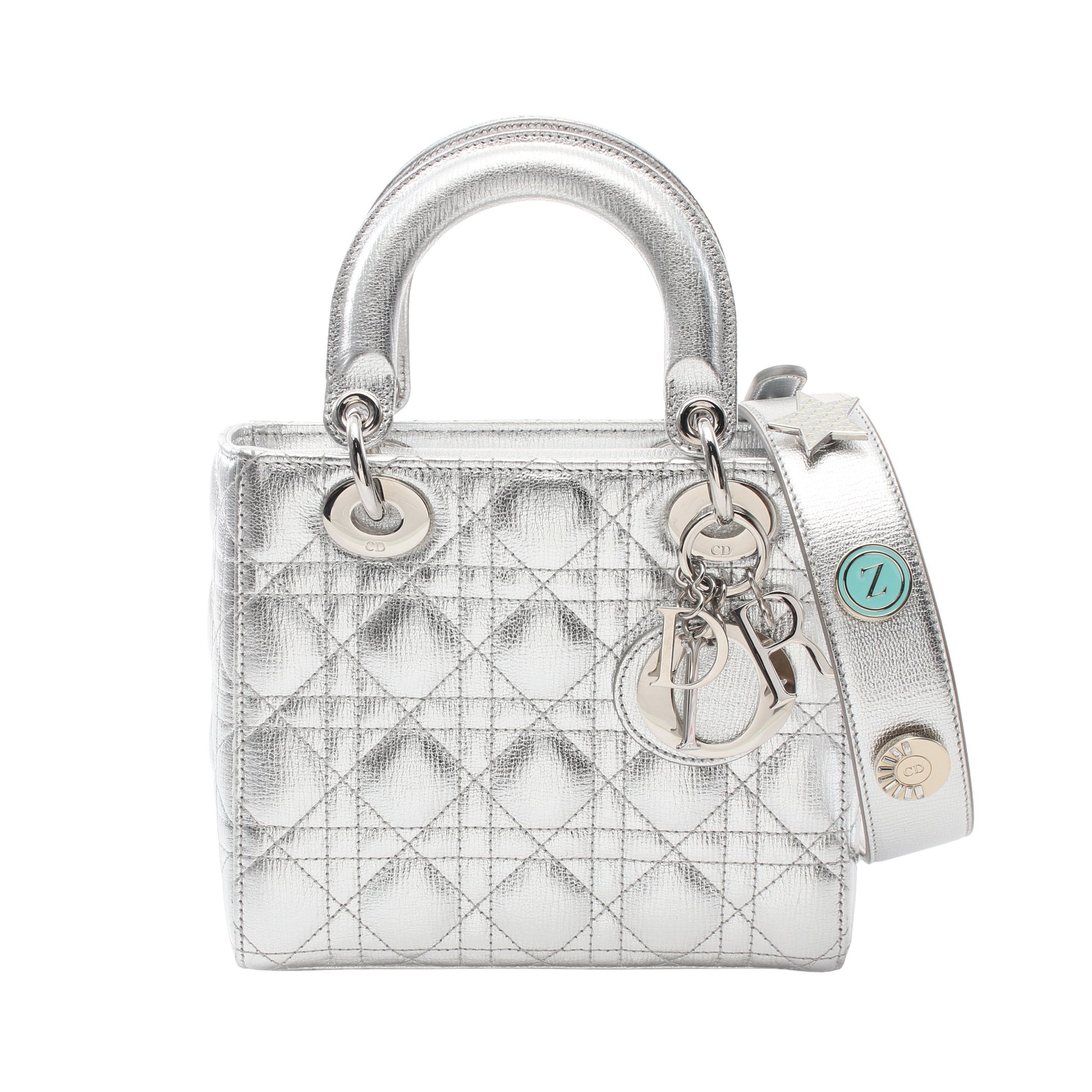 レディディオール スモール ハンドバッグ レザー シルバー 2WAY クリスチャンディオール バッグ Christian Dior