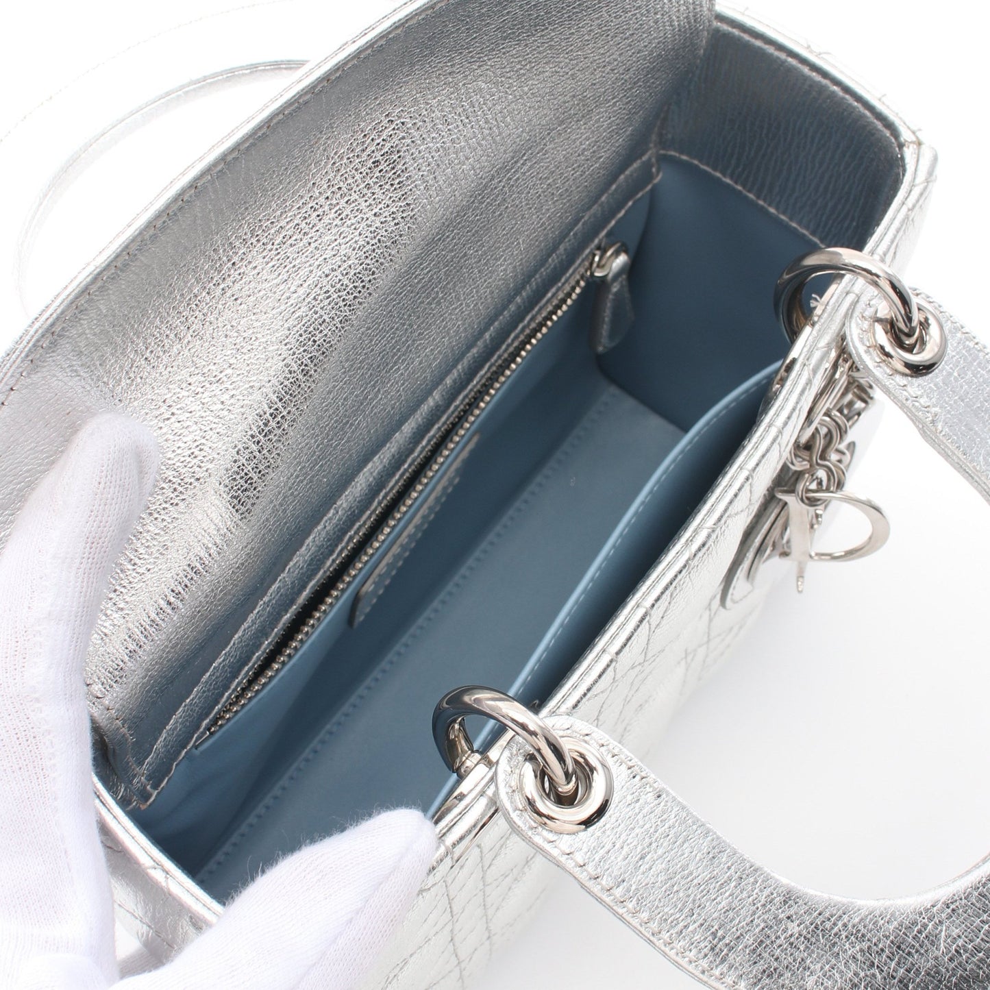 レディディオール スモール ハンドバッグ レザー シルバー 2WAY クリスチャンディオール バッグ Christian Dior