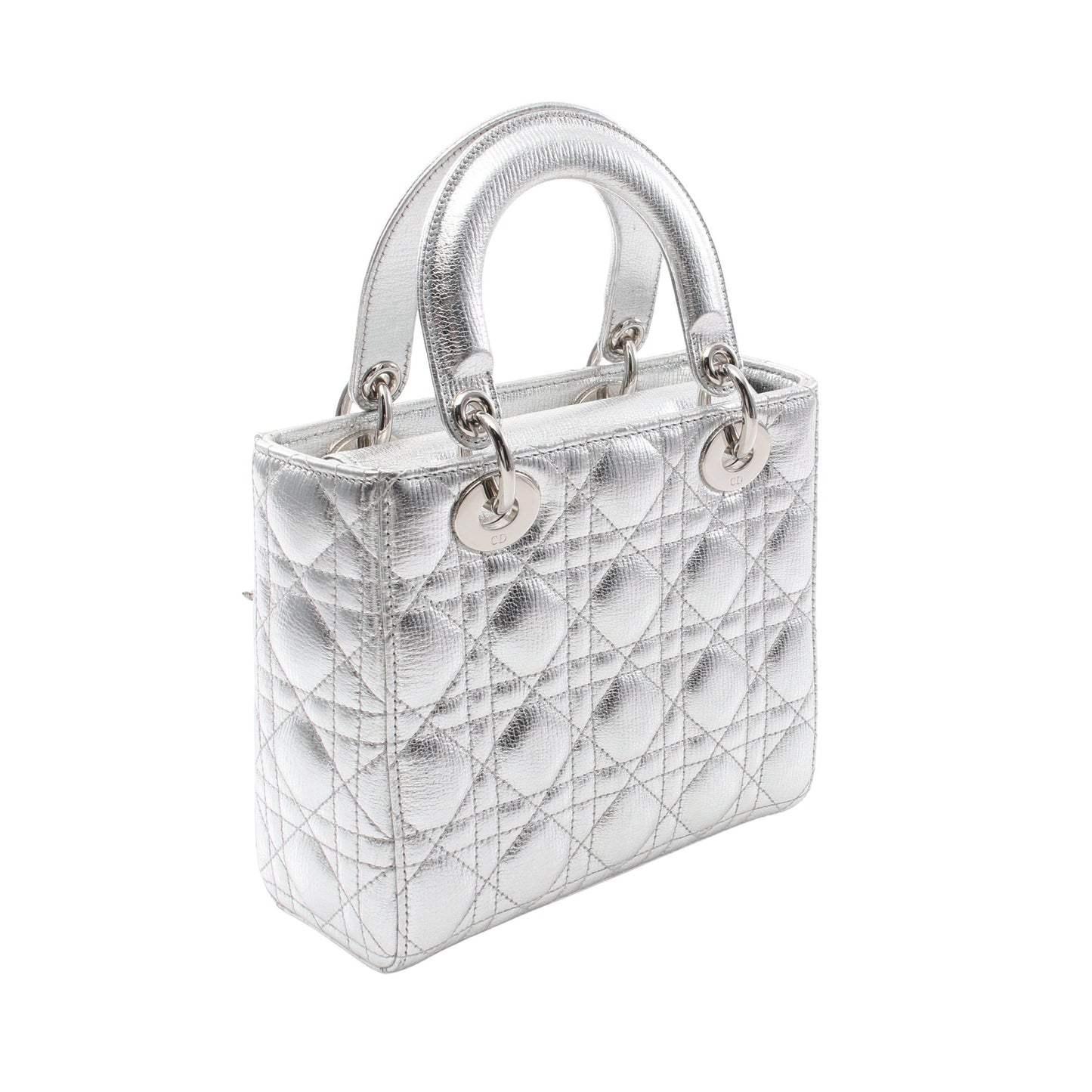 レディディオール スモール ハンドバッグ レザー シルバー 2WAY クリスチャンディオール バッグ Christian Dior