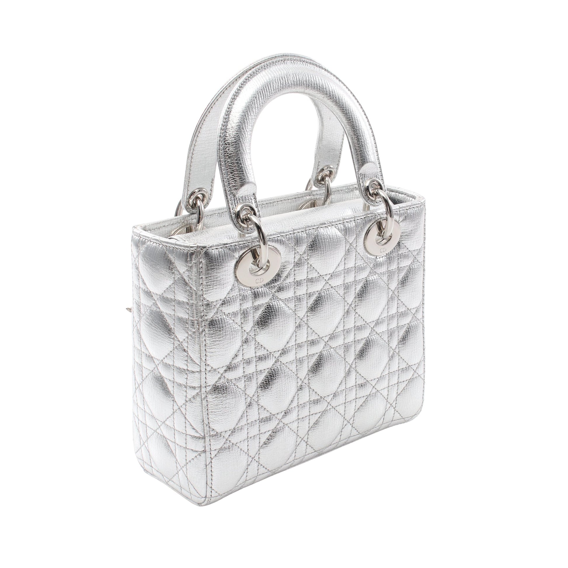 レディディオール スモール ハンドバッグ レザー シルバー 2WAY クリスチャンディオール バッグ Christian Dior