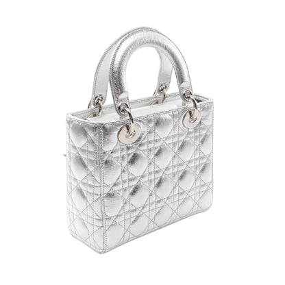 レディディオール スモール ハンドバッグ レザー シルバー 2WAY クリスチャンディオール バッグ Christian Dior
