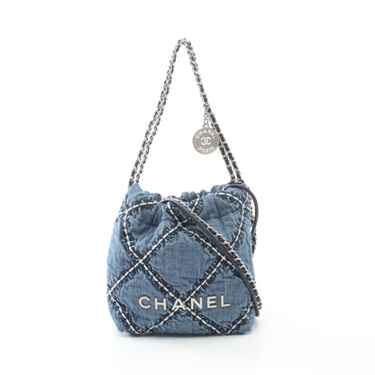 CHANEL 22 ミニ チェーンショルダーバッグ デニム ブルー シルバー金具 シャネル バッグ CHANEL