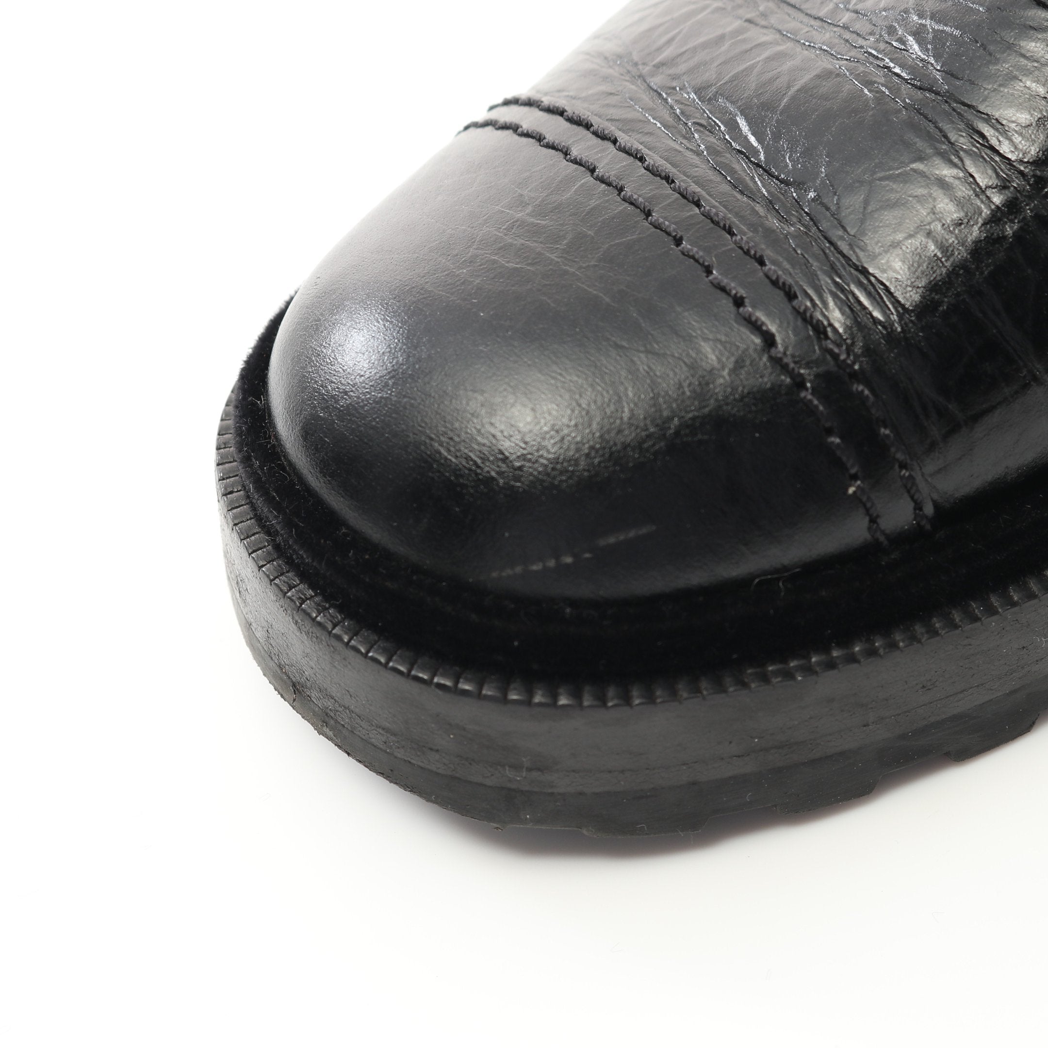 ココマーク ショート レースアップ ブーツ レザー ブラック シワ加工