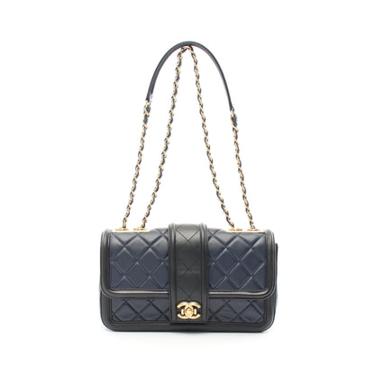 マトラッセ チェーンショルダーバッグ ラムスキン ネイビー ブラック ゴールド金具 シャネル バッグ CHANEL