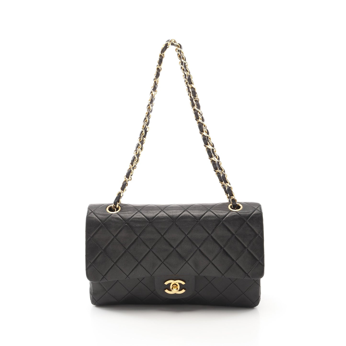 マトラッセ Wフラップ Wチェーンショルダーバッグ ラムスキン ブラック ゴールド金具 シャネル バッグ CHANEL