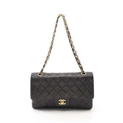 マトラッセ Wフラップ Wチェーンショルダーバッグ ラムスキン ブラック ゴールド金具 シャネル バッグ CHANEL