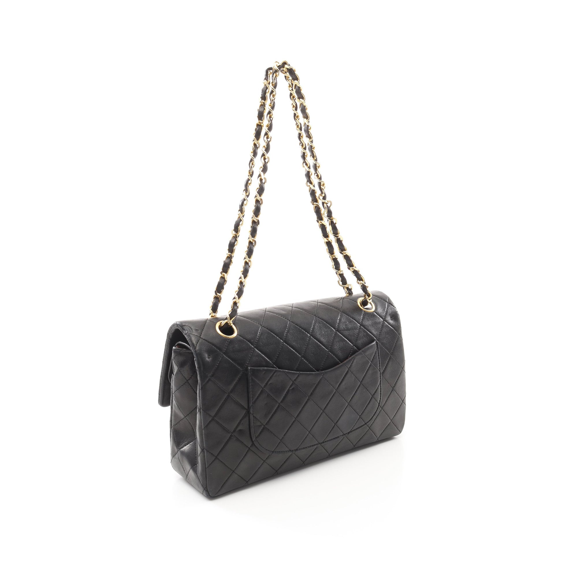 マトラッセ Wフラップ Wチェーンショルダーバッグ ラムスキン ブラック ゴールド金具 シャネル バッグ CHANEL