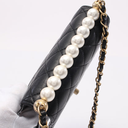 マトラッセ パール チェーンショルダーバッグ ラムスキン ブラック ゴールド金具 シャネル バッグ CHANEL