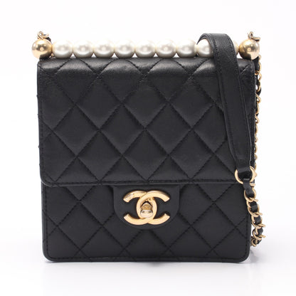 マトラッセ パール チェーンショルダーバッグ ラムスキン ブラック ゴールド金具 シャネル バッグ CHANEL
