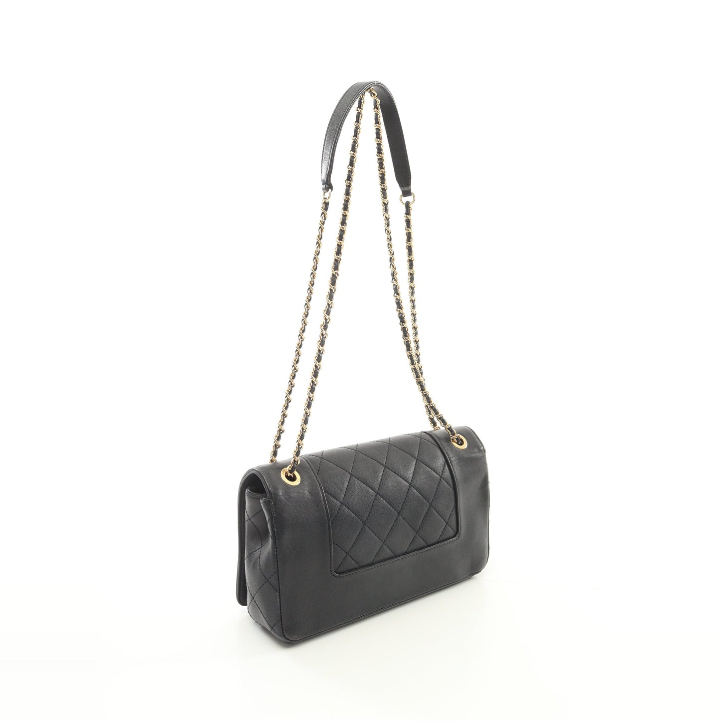 マドモアゼル マトラッセ Wチェーンショルダーバッグ レザー ブラック ゴールド金具 シャネル バッグ CHANEL