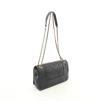 マドモアゼル マトラッセ Wチェーンショルダーバッグ レザー ブラック ゴールド金具 シャネル バッグ CHANEL