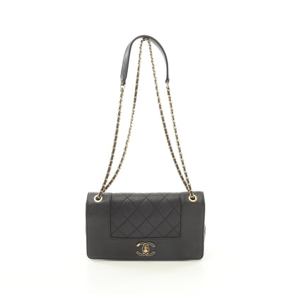 マドモアゼル マトラッセ Wチェーンショルダーバッグ レザー ブラック ゴールド金具 シャネル バッグ CHANEL