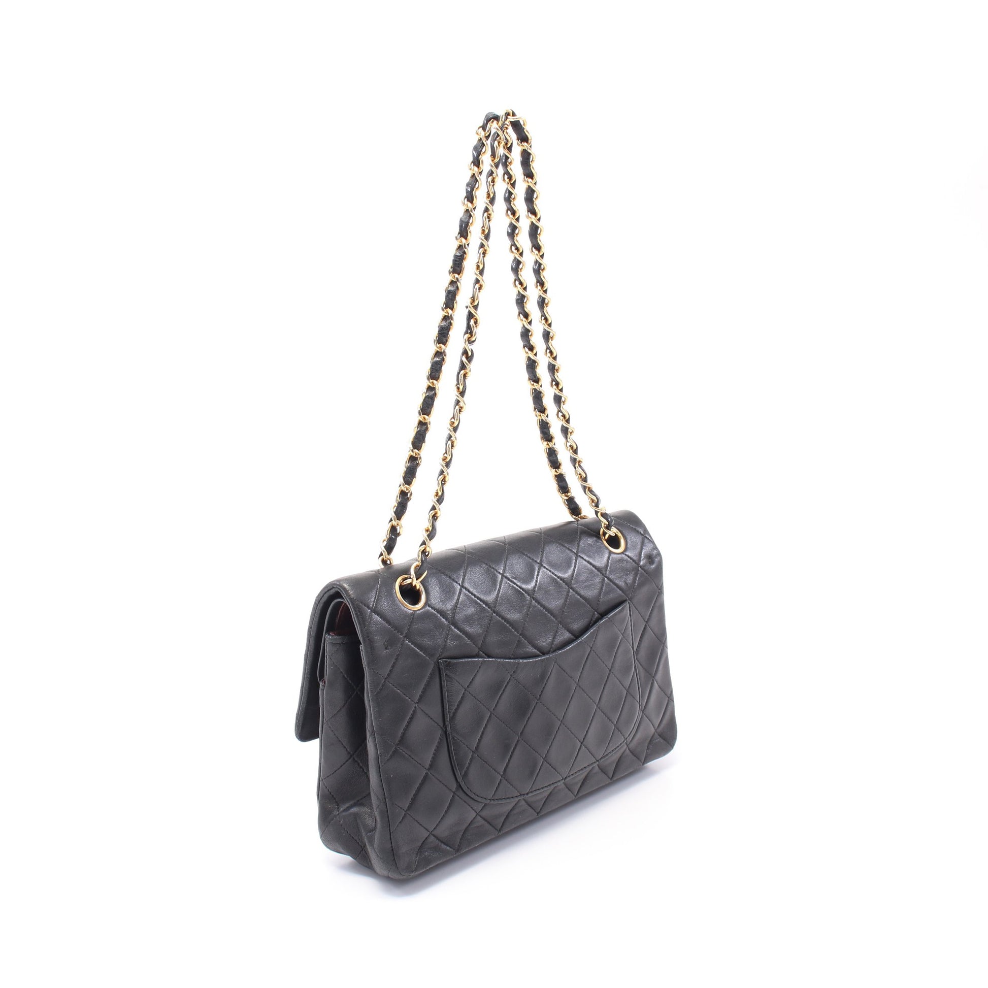 マトラッセ Wフラップ Wチェーンショルダーバッグ ラムスキン ブラック ゴールド金具 ヴィンテージ シャネル バッグ CHANEL