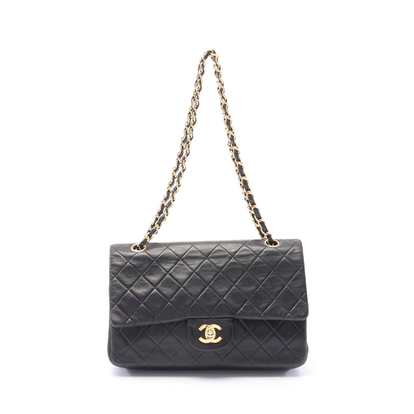 マトラッセ Wフラップ Wチェーンショルダーバッグ ラムスキン ブラック ゴールド金具 ヴィンテージ シャネル バッグ CHANEL