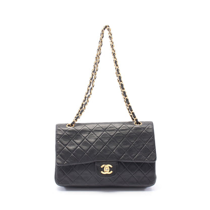 マトラッセ Wフラップ Wチェーンショルダーバッグ ラムスキン ブラック ゴールド金具 ヴィンテージ シャネル バッグ CHANEL
