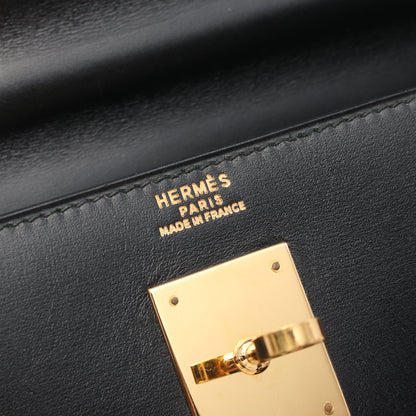 ケリー32 ハンドバッグ ボックスカーフ ブラック ゴールド金具 2WAY ○V刻印 エルメス バッグ HERMES