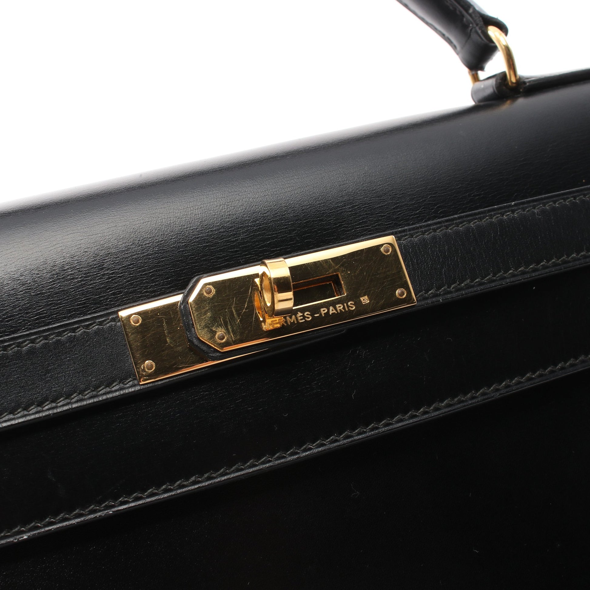 ケリー32 ハンドバッグ ボックスカーフ ブラック ゴールド金具 2WAY ○V刻印 エルメス バッグ HERMES