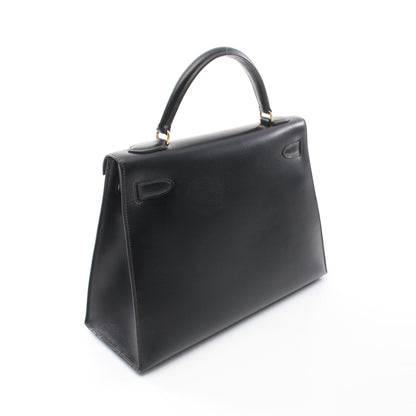 ケリー32 ハンドバッグ ボックスカーフ ブラック ゴールド金具 2WAY ○V刻印 エルメス バッグ HERMES
