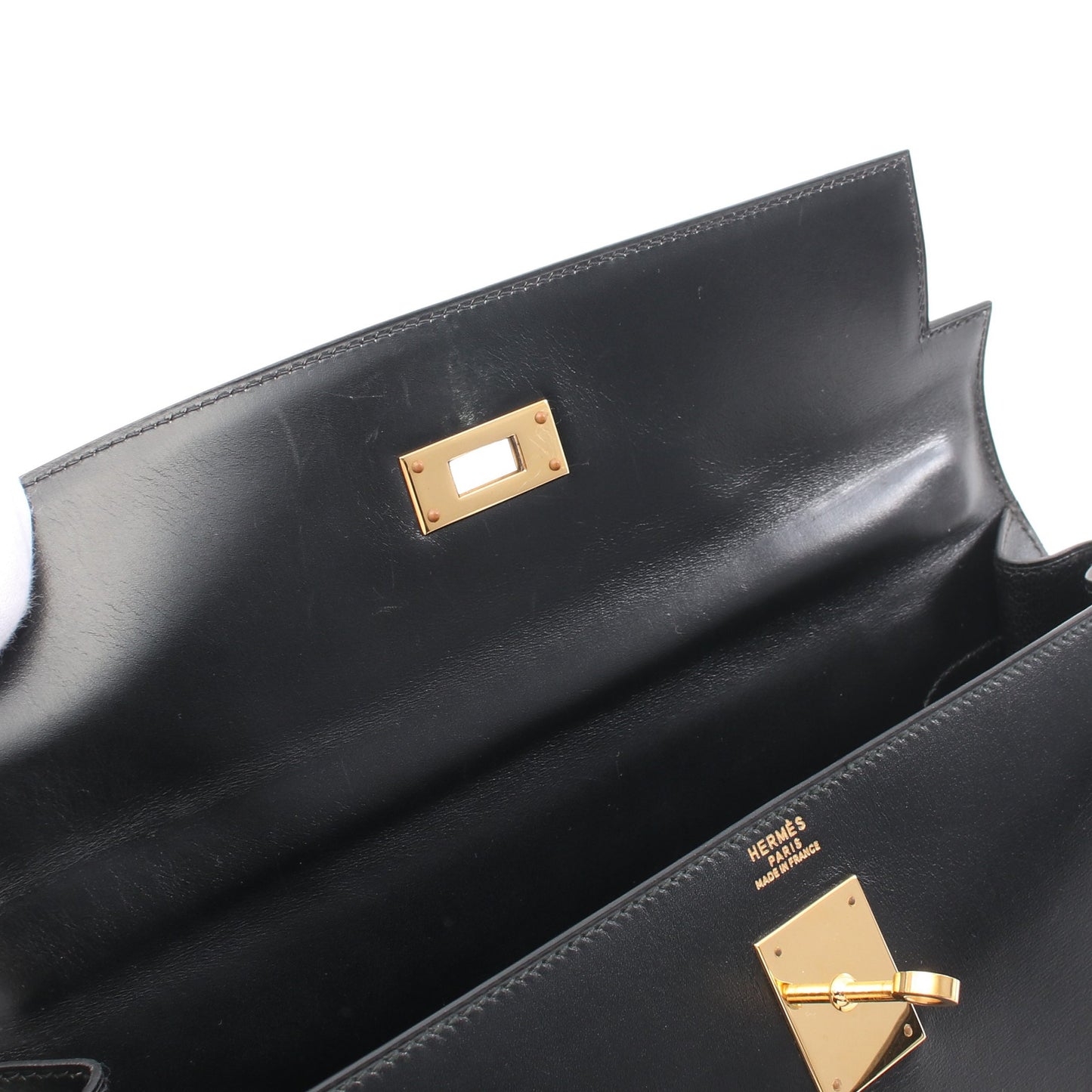 ケリー32 ハンドバッグ ボックスカーフ ブラック ゴールド金具 2WAY ○V刻印 エルメス バッグ HERMES