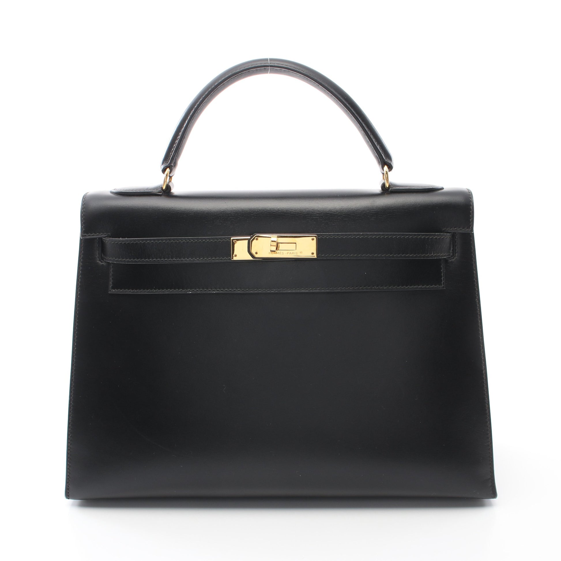 ケリー32 ハンドバッグ ボックスカーフ ブラック ゴールド金具 2WAY ○V刻印 エルメス バッグ HERMES