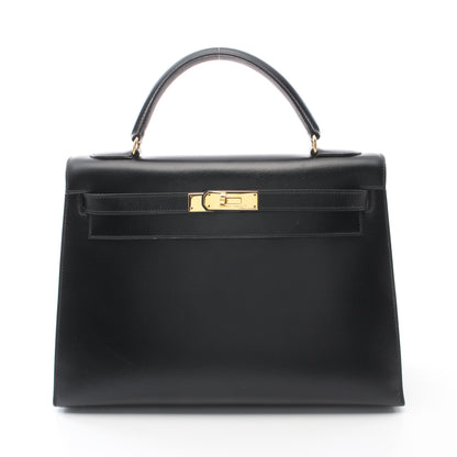 ケリー32 ハンドバッグ ボックスカーフ ブラック ゴールド金具 2WAY ○V刻印 エルメス バッグ HERMES