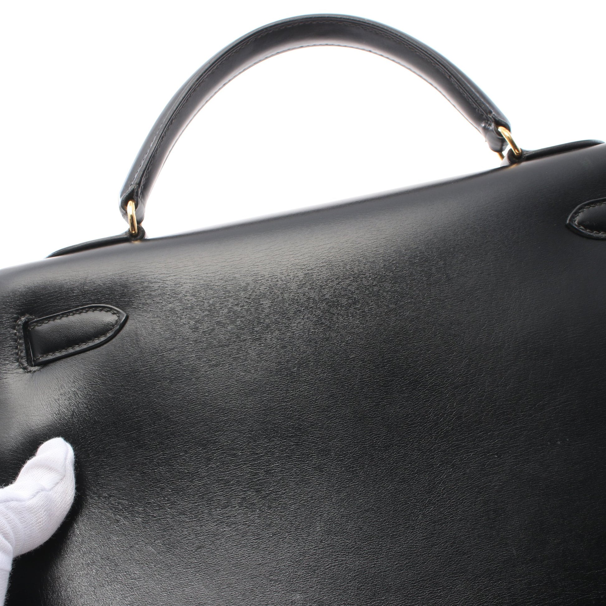 ケリー32 ハンドバッグ ボックスカーフ ブラック ゴールド金具 2WAY ○V刻印 エルメス バッグ HERMES