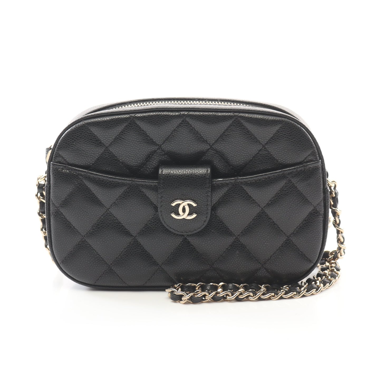 マトラッセ カメラバッグ チェーンショルダーバッグ キャビアスキン ブラック ゴールド金具 シャネル バッグ CHANEL