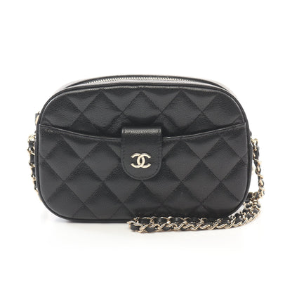 マトラッセ カメラバッグ チェーンショルダーバッグ キャビアスキン ブラック ゴールド金具 シャネル バッグ CHANEL