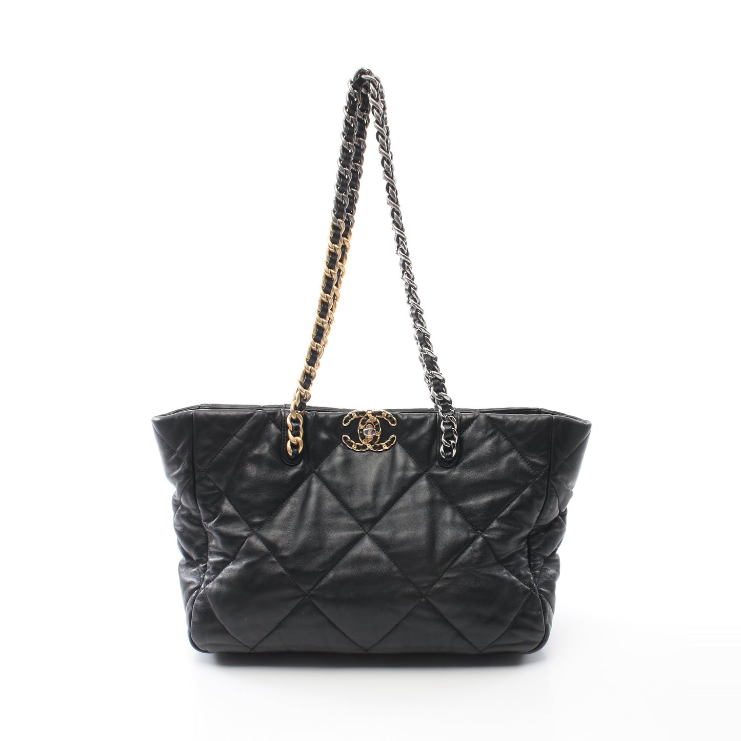 CHANEL19 マトラッセ チェーンショルダーバッグ チェーントートバッグ ラムスキン ブラック コンビ金具 シャネル バッグ CHANEL