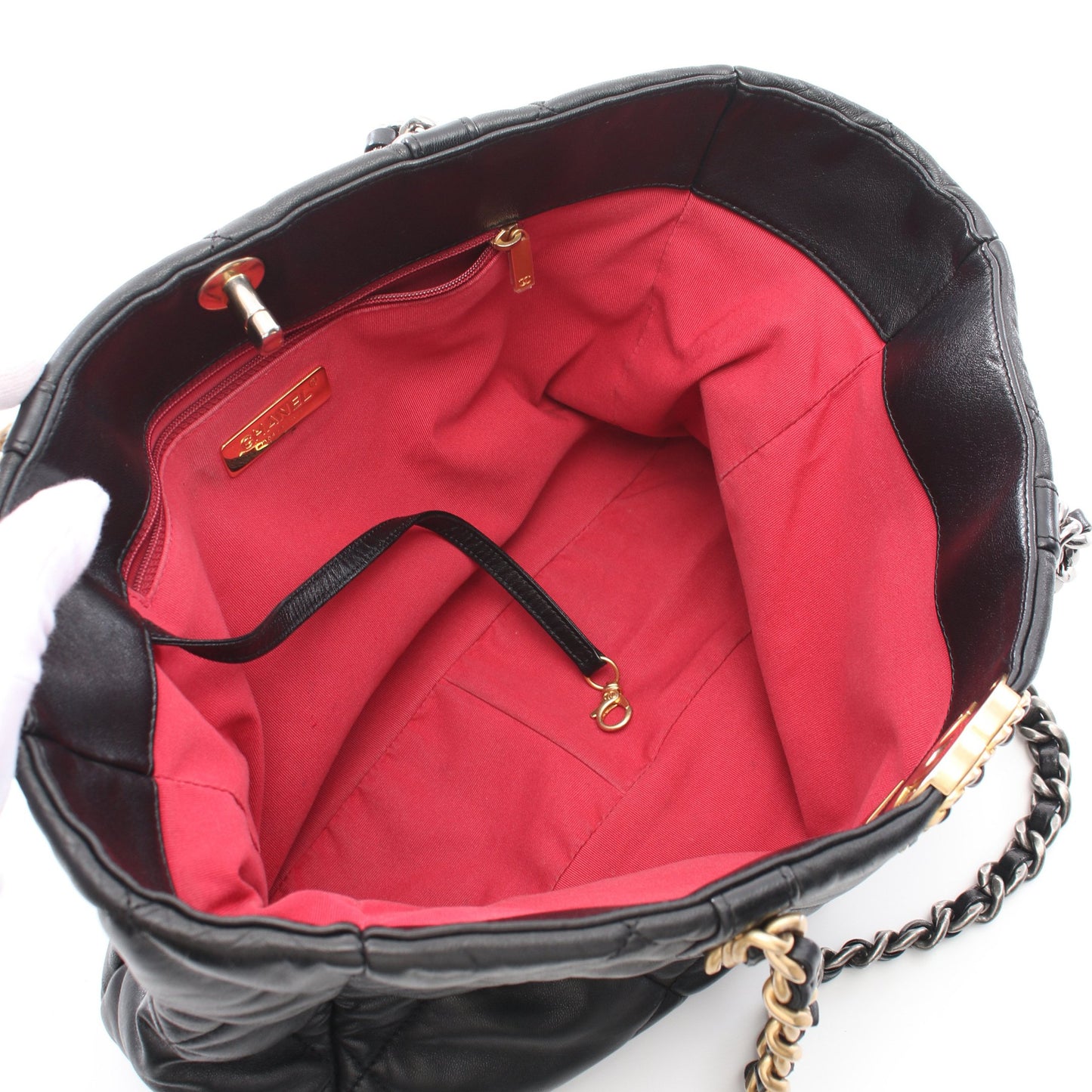 CHANEL19 マトラッセ チェーンショルダーバッグ チェーントートバッグ ラムスキン ブラック コンビ金具 シャネル バッグ CHANEL