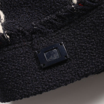 トリコロール ツイード ジップアップ ノーカラージャケット ウール ネイビー レッド アイボリー 04A シャネル アウター CHANEL