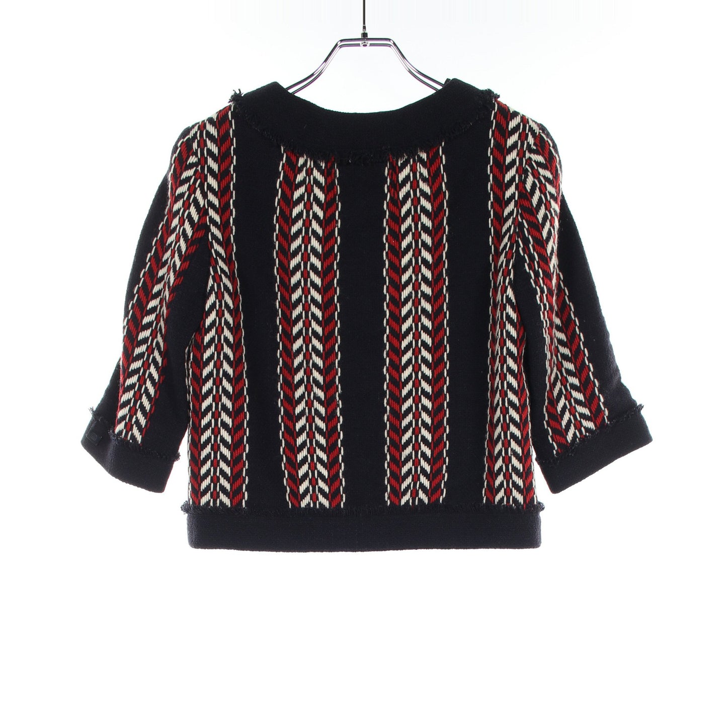 トリコロール ツイード ジップアップ ノーカラージャケット ウール ネイビー レッド アイボリー 04A シャネル アウター CHANEL