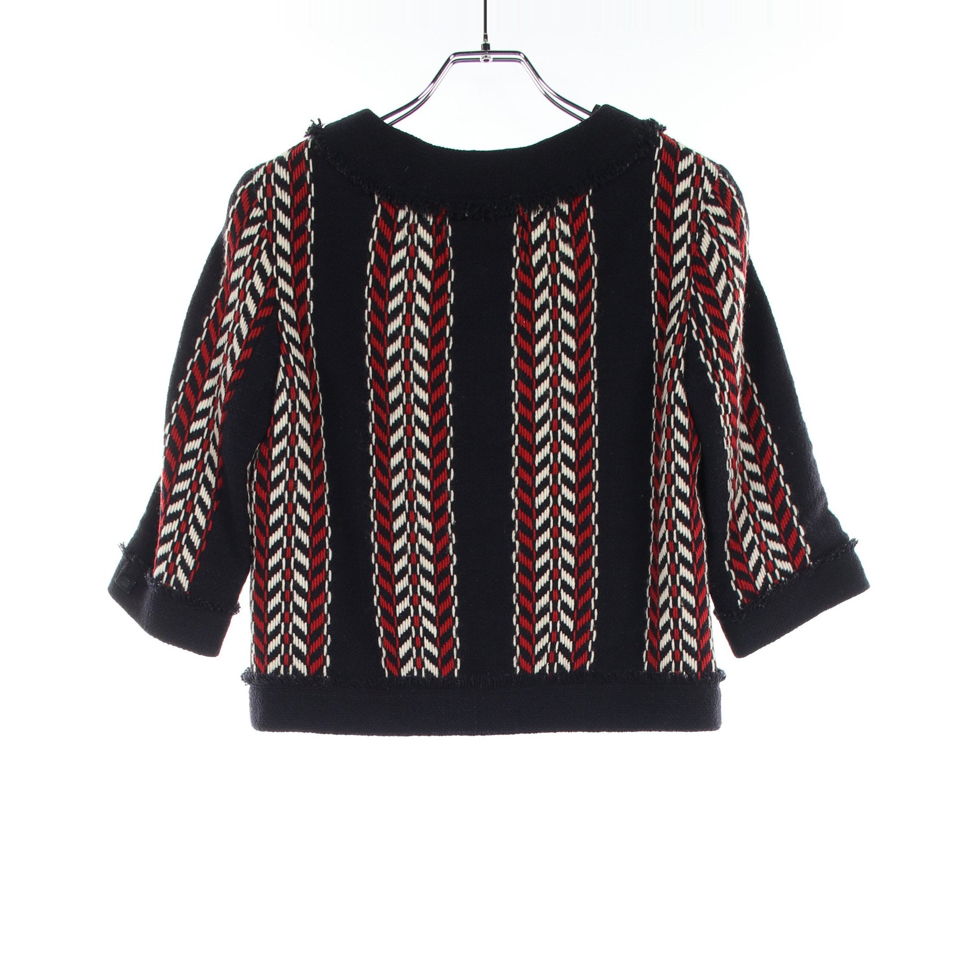 トリコロール ツイード ジップアップ ノーカラージャケット ウール ネイビー レッド アイボリー 04A シャネル アウター CHANEL