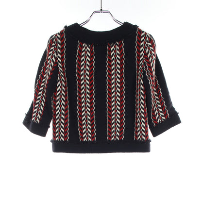 トリコロール ツイード ジップアップ ノーカラージャケット ウール ネイビー レッド アイボリー 04A シャネル アウター CHANEL