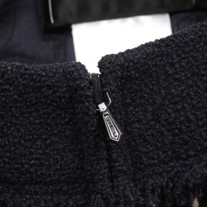 トリコロール ツイード ジップアップ ノーカラージャケット ウール ネイビー レッド アイボリー 04A シャネル アウター CHANEL