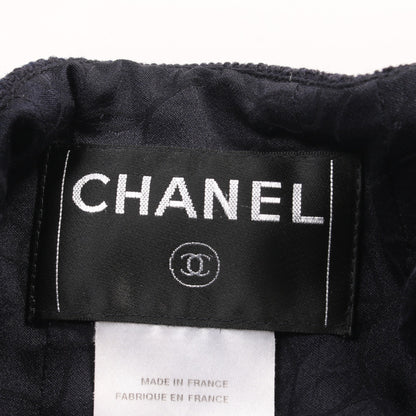 トリコロール ツイード ジップアップ ノーカラージャケット ウール ネイビー レッド アイボリー 04A シャネル アウター CHANEL