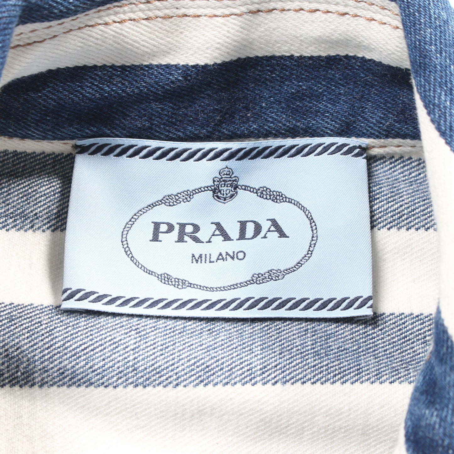 デニムジャケット ボーダー コットン インディゴブルー ホワイト ダメージ加工 プラダ アウター PRADA