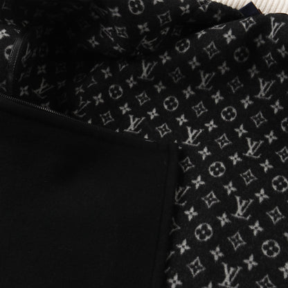リブフードダブルフェイスケープ ポンチョ ウール シルク ブラック オフホワイト ジップアップ ルイヴィトン アウター LOUIS VUITTON